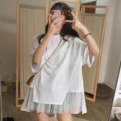 2019夏季时尚新款大码女装韩版中长款宽松T恤女短袖拼接网纱裙子在类目 女装/女士精品, 大码女装中 - 来自Buy2taobao.com提供专业的淘宝代购服务