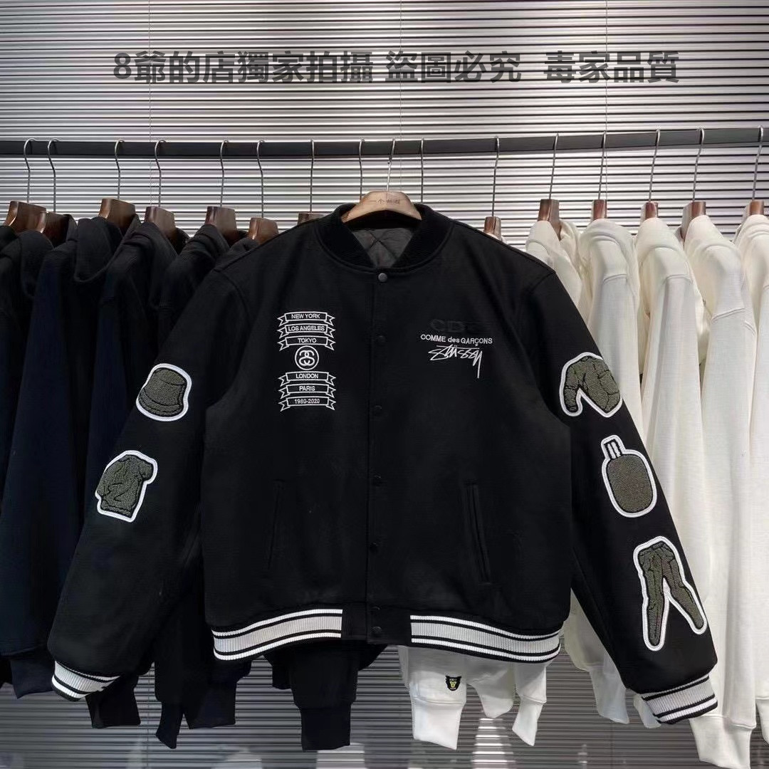 热销stussy外套刺绣_stussy棒球服cdg联名高街40周年vibe风斯图西刺绣