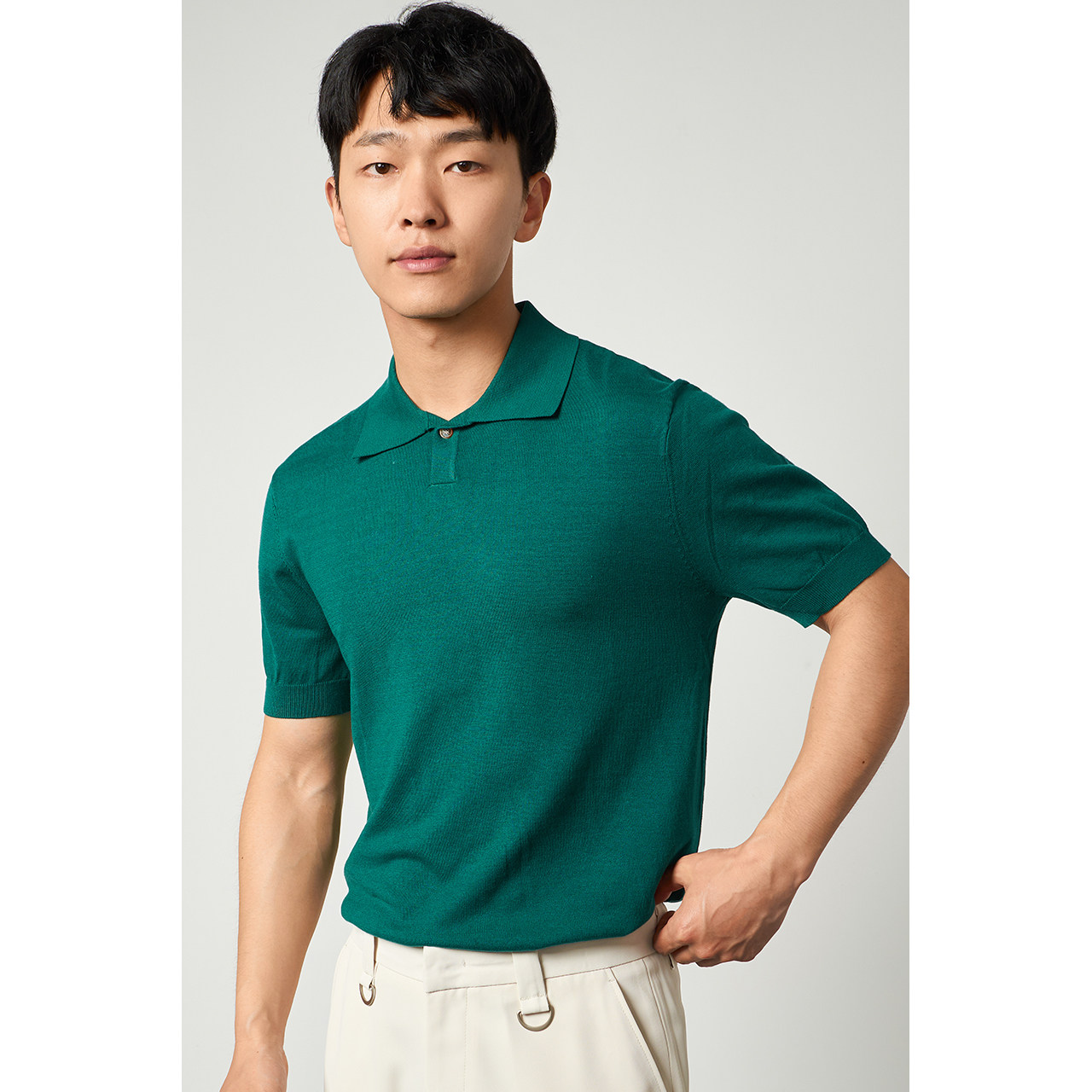 夏季定织莱赛尔纤维翻领针织短袖男polo衫修身商务休闲凉感体恤