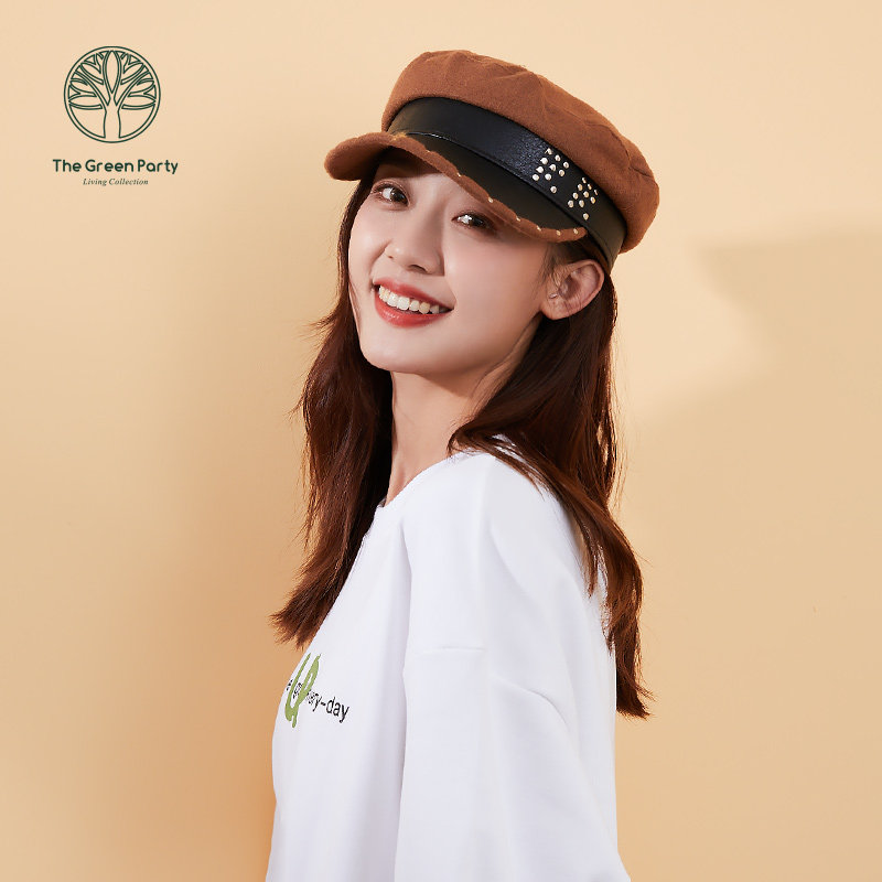 thegreenparty 女士休闲时装帽圆顶画家帽青年休闲外出秋冬款帽子