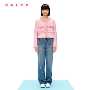 SALT.P可颜2024春新款流苏小香风甜酷糖果粉粗花呢宽肩外套