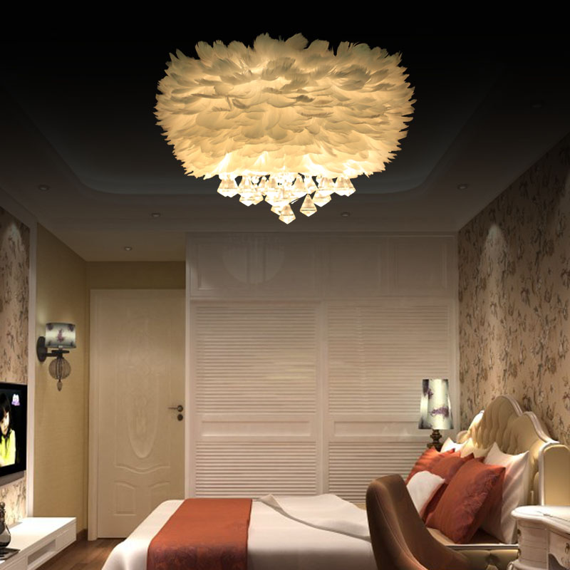 卧室灯创意羽毛吸顶灯水晶灯客厅现代简约温馨个性儿童公主房吊灯