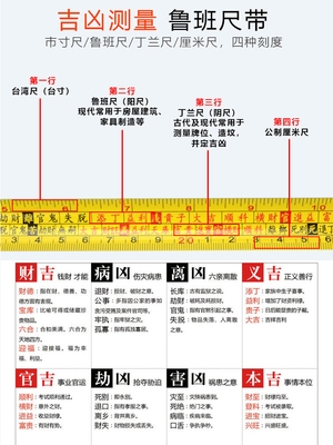 卷尺鲁班尺子风水阴阳尺5米10米木工家用测量高精度钢卷尺盒尺