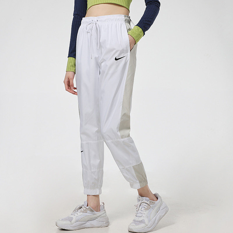 nike耐克裤子女裤2021秋季新款薄款运动裤束脚梭织白色长裤dc0041
