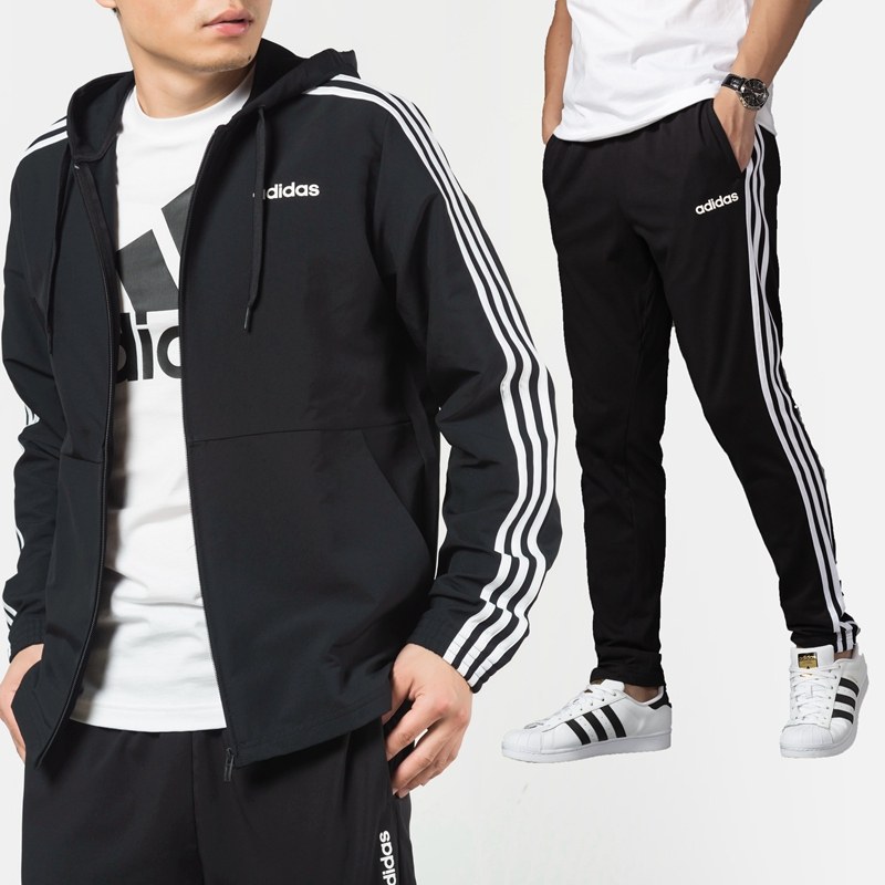 adidas阿迪达斯运动套装男2021秋冬季休闲运动服连帽外套针织长裤