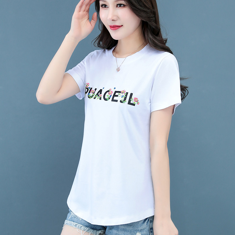 白色纯棉短袖t恤女大码宽松简约内搭上衣胖女人遮肚子半袖夏装t桖