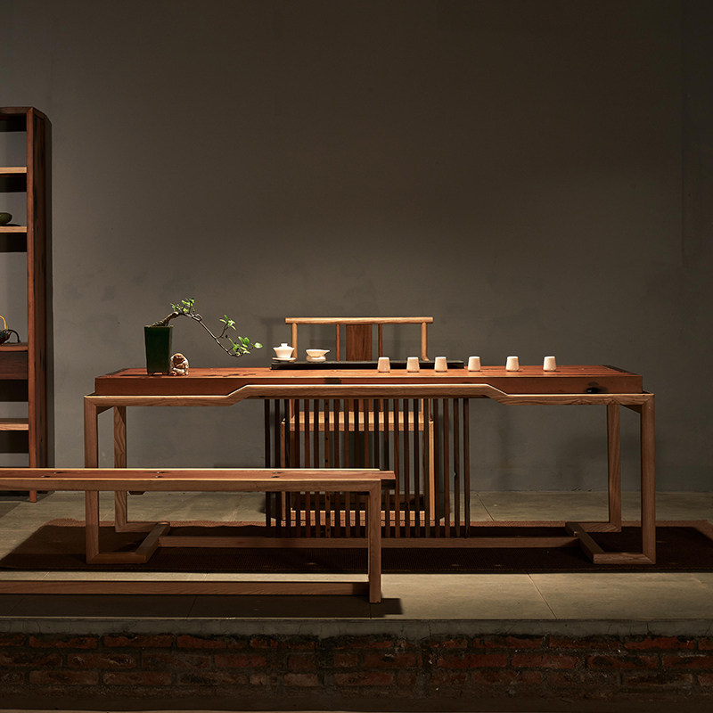 枯木逢生 疏影茶台 老船木茶桌椅 新中式胡桃木茶几 民宿茶室家具