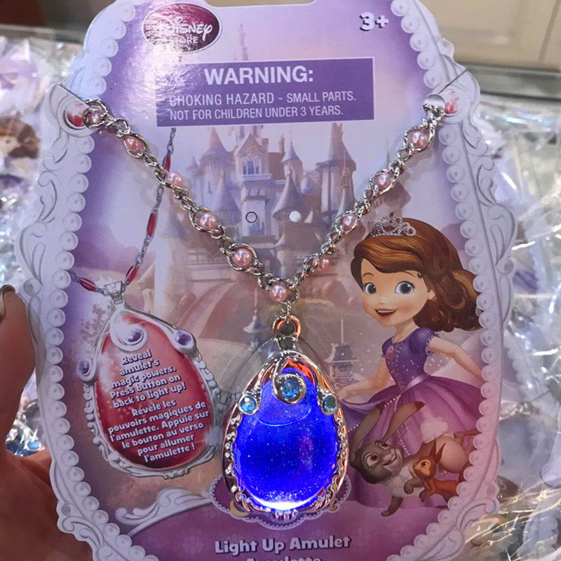 迪士尼新款 disney小公主苏菲亚sofia护身符发光吊坠首饰现货包邮