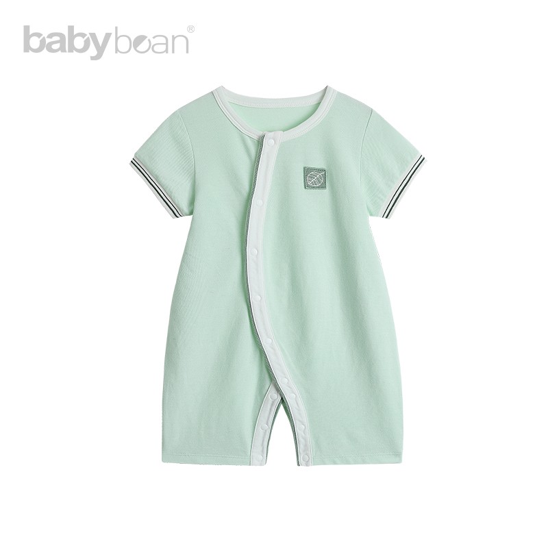 babybean亲豆新生儿男宝宝短款爬爬服新款偏开哈衣树叶博物馆