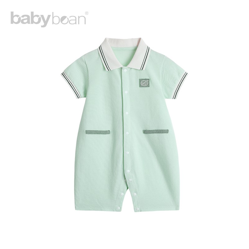 babybean亲豆新生儿男宝宝短款爬爬服新款全开哈衣树叶博物馆