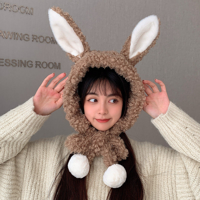 冬季新款雷锋帽女甜美可爱兔耳朵保暖包头帽户外防风防寒护耳帽子