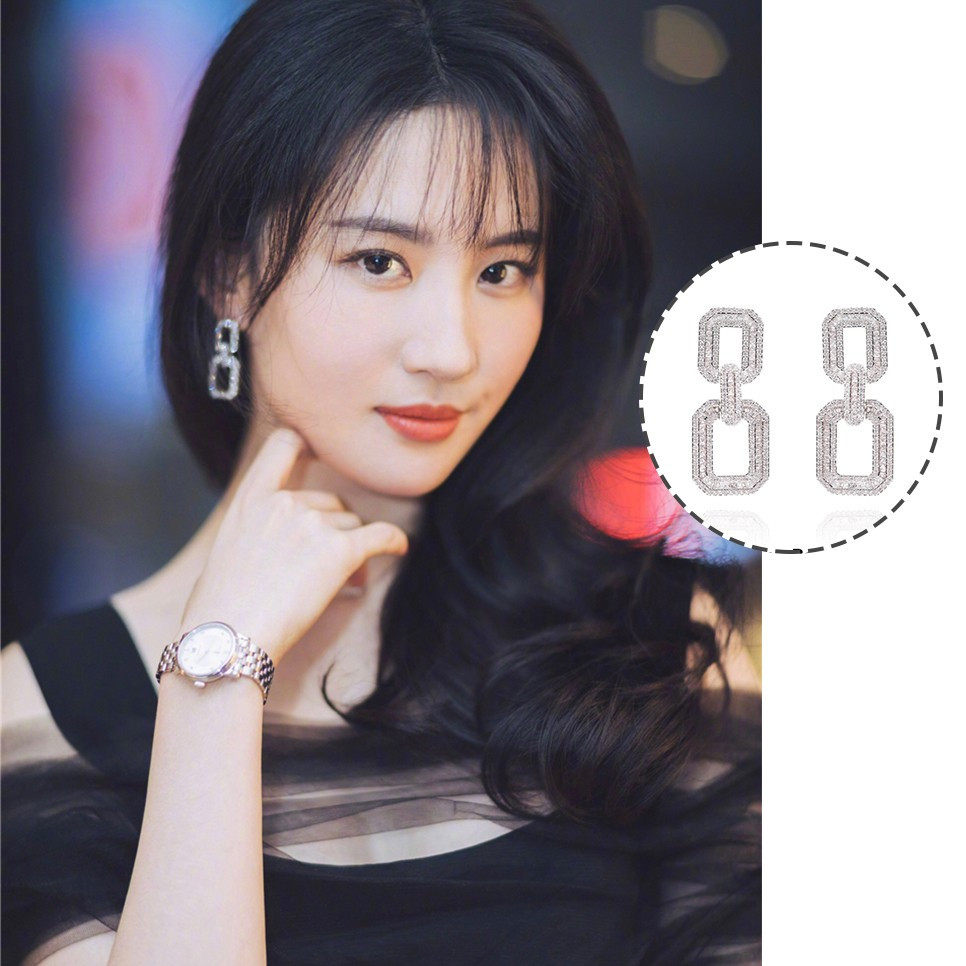 18k白金美国进口莫桑石群镶满钻几何耳坠纯银气质耳饰刘亦菲同款