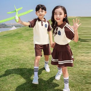 运动风校服白色拍照夏季套装夏天小朋友条纹衫裙子幼儿园园服长袖