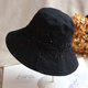 日系手工缝珠子黑色渔夫帽蕾丝法式刺绣花朵防晒棉布帽遮阳小盆帽