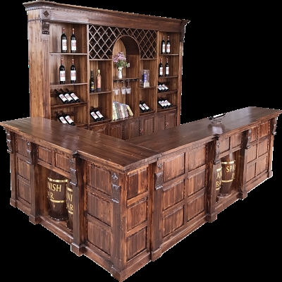 定制带圆转角复古碳化实木酒柜f收银台酒店酒庄酒吧吧台桌接待前