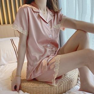 冰丝睡衣女夏季2024年新款短袖薄款高级感蕾丝性感网红爆款家居服