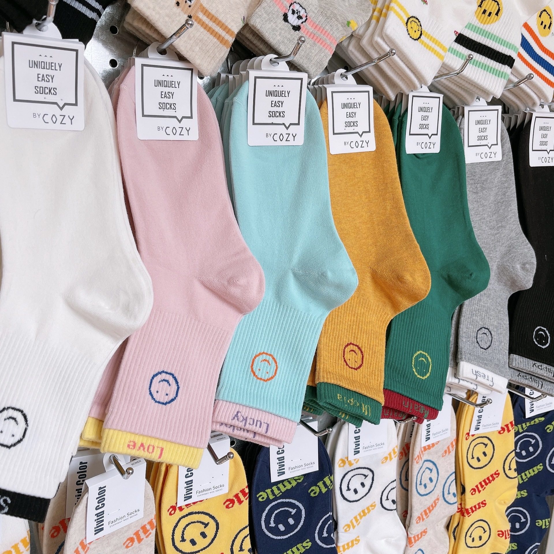 韩国袜子女士东大门2022春夏新款cozy拼色潮袜日系笑脸长筒棉袜