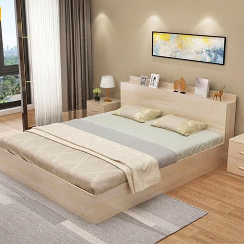 板式时尚储物床经济型1.5米1.8高箱床收纳落地实木床出租房经济型