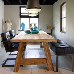 loft美式乡村北欧复古酒吧铁艺实木西餐桌椅组合长方形办公桌书桌