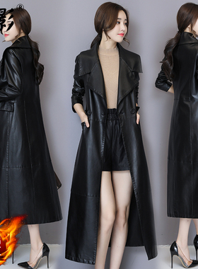 皮衣女中长款加棉加厚外套