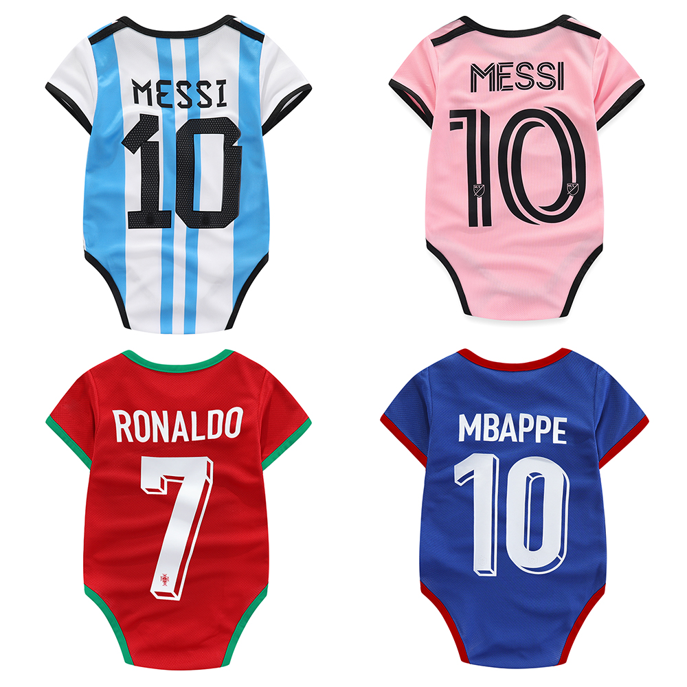 男女婴儿连体足球服阿根廷梅西10号葡萄牙C罗7号法国队姆巴佩球衣