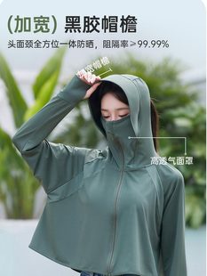 冰丝防晒衣女2024新款夏季防紫外线黑胶帽檐短款防晒服薄款宽松型