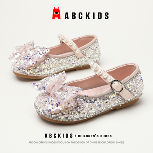 abckids女童鞋子儿童公主小皮鞋夏季新款宝宝单鞋软底豆豆英伦风
