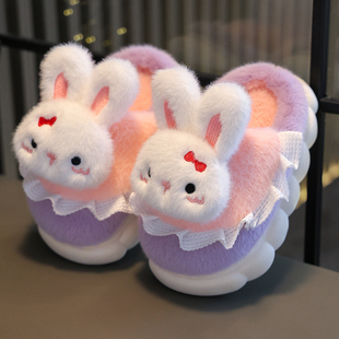 儿童棉拖鞋2023新款女童兔子冬季居家用厚底室内防滑保暖男孩包跟