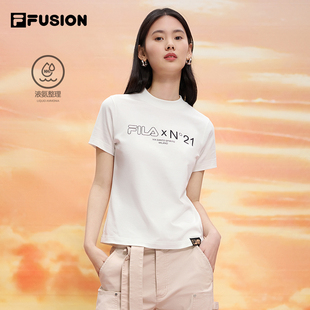 FILA FUSION斐乐潮牌休闲短袖衫女款夏季款纯棉简约基础修身T恤