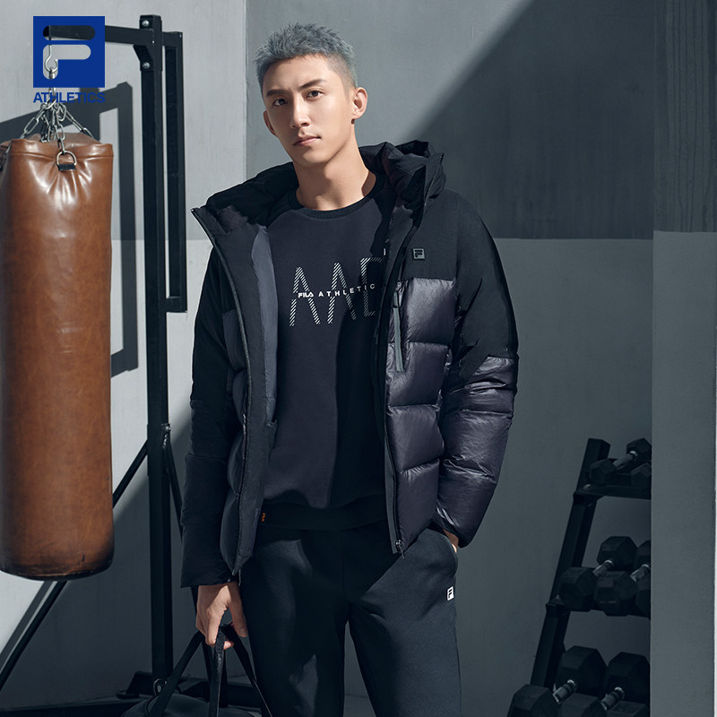 黄景瑜同款fila斐乐官方男款athletics短款连帽羽绒服运动羽绒服
