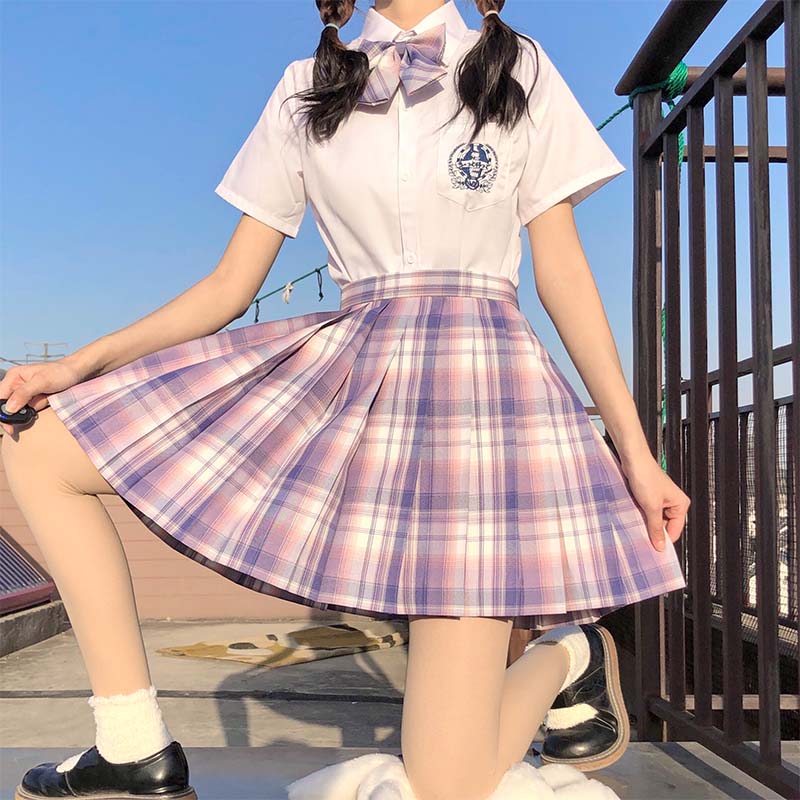 芋泥蛋糕jk制服裙套装大码学院风百褶裙校园日系格子半身短裙学生