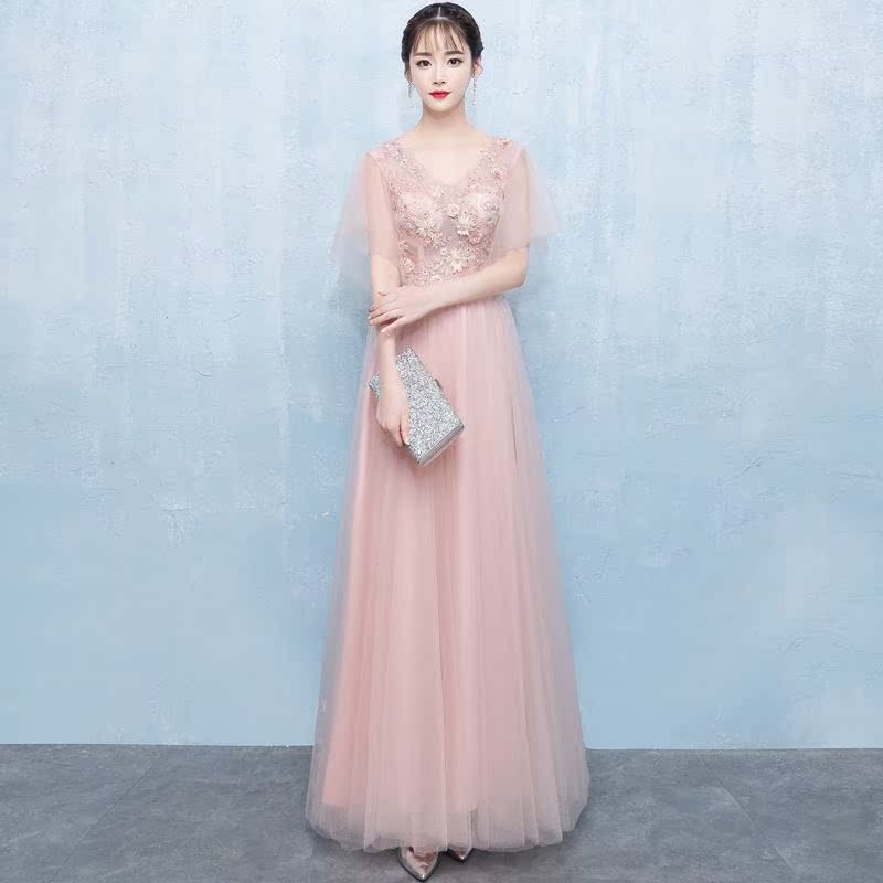 粉色晚礼服女仙气显瘦长款正式场合宴会聚会年会主持人伴娘连衣裙在类目 女装/女士精品, 婚纱/旗袍/礼服, 礼服/晚装中 - 来自Buy2taobao.com提供专业的淘宝代购服务