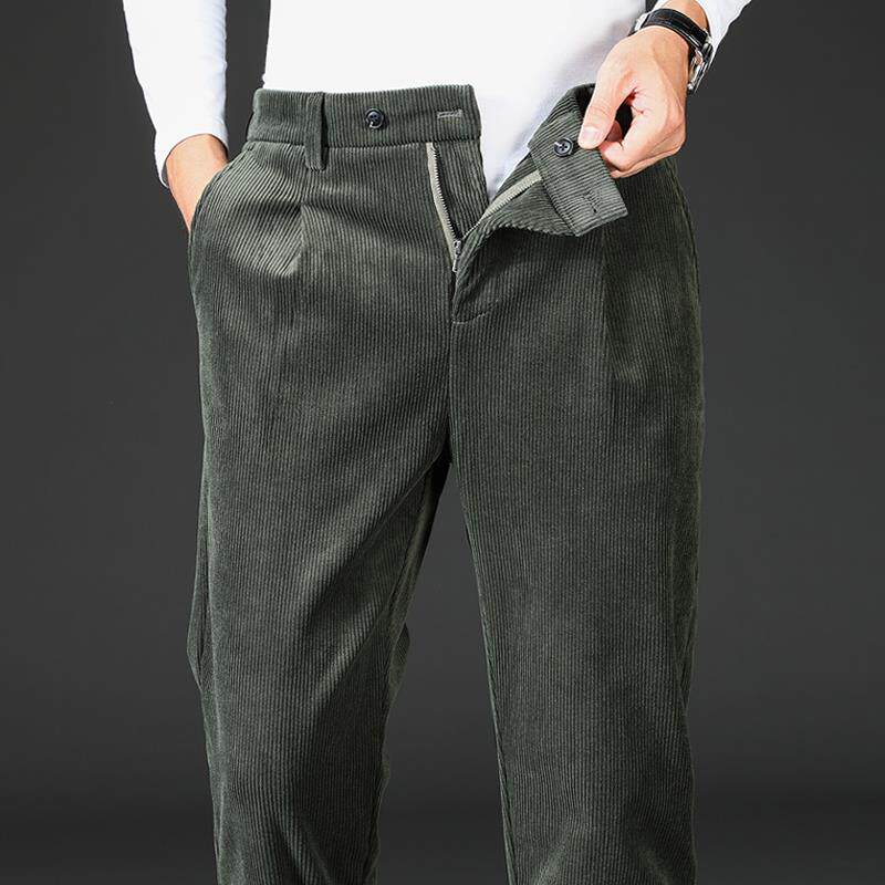 秋冬季男士休闲裤长裤直筒条绒裤军绿色灯芯绒男裤宽松裤子男厚款