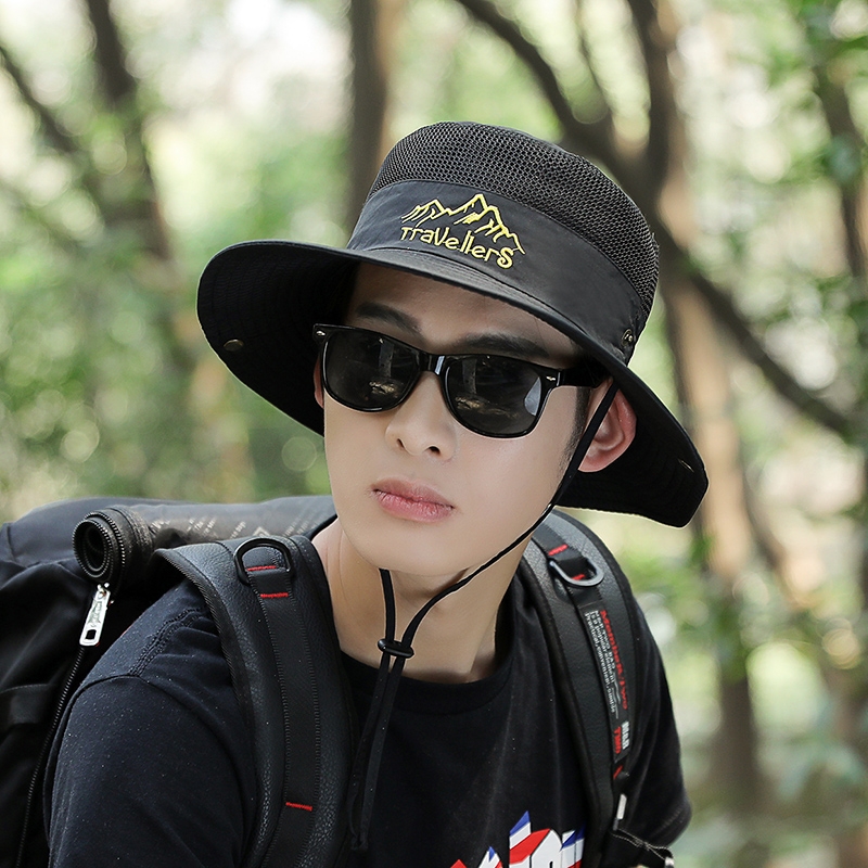 防晒帽子男士秋季户外帽大沿遮阳帽钓鱼帽渔夫帽男太阳帽