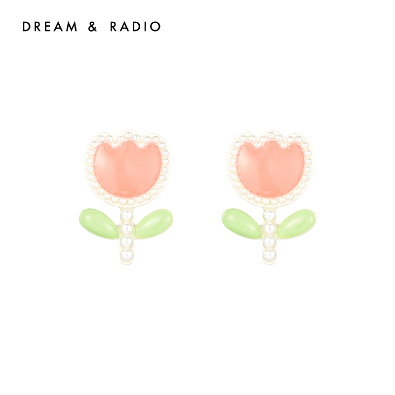 DreamRadio2024新款郁金香花朵耳环女冬设计感耳钉高级小清新耳饰