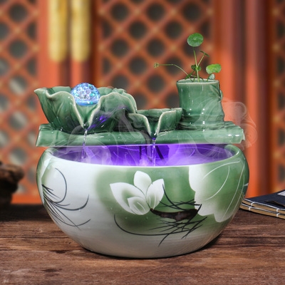 新景德镇陶瓷金鱼缸养鱼盆客厅小型桌面流水摆件家用造景养锦鲤鱼