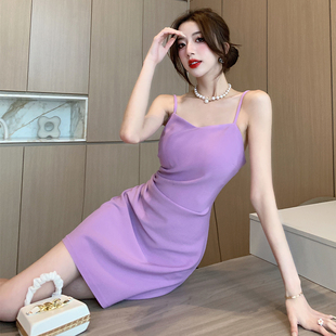 小个子纯欲连衣裙2024夏季新款吊带裙短款性感包臀裙紫色裙子女潮