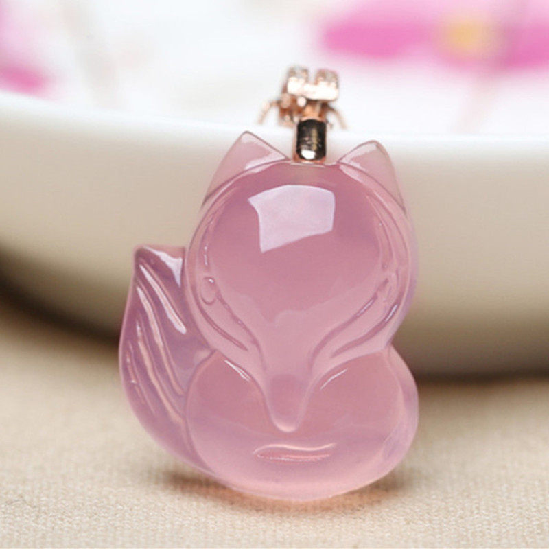 正品天然粉水晶小狐狸吊坠女款招桃花运粉晶转运碧玺项链生日礼物