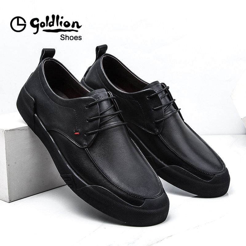 金利来男鞋秋季新款系带低帮透气单鞋厚底英伦时尚休闲牛皮鞋男