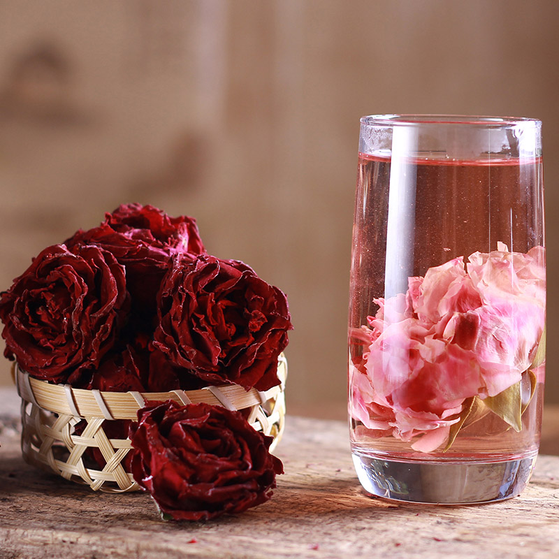 整朵玫瑰花茶 云南墨红玫瑰花冠茶新花大朵玫瑰花茶 一朵一杯