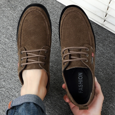 高档男士皮鞋真皮翻毛软底夏季透气休闲反绒皮鞋韩版英伦百搭潮流