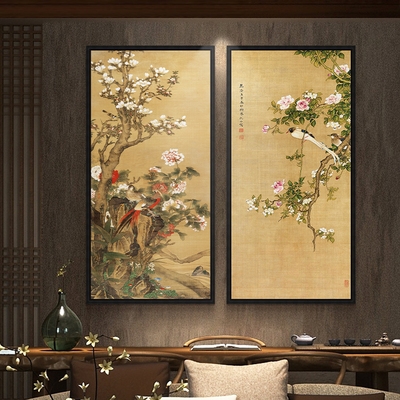 高档新中式客厅装饰画 花鸟国画玄关竖版挂画山水墙画沙发背景墙