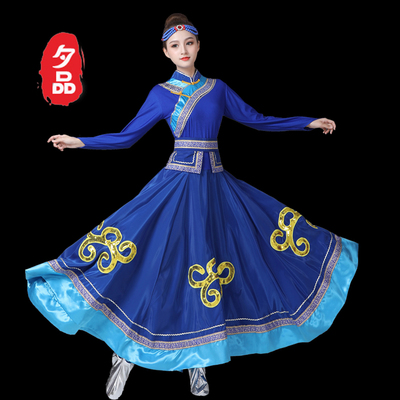 正品新款蒙古族大摆裙演出服红色长款蒙古服装女筷子舞表演服白色
