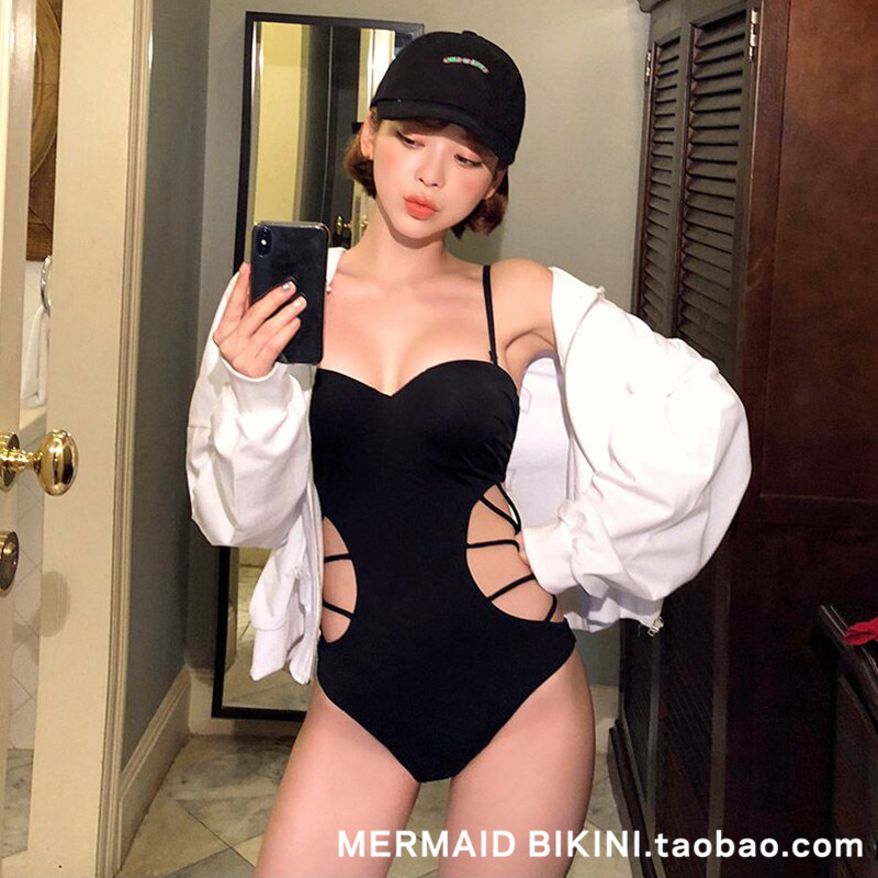 韩国ins 小胸钢托聚拢比基尼女性感露背连体保守遮肚显瘦游泳衣女在类目 运动/瑜伽/健身/球迷用品, 游泳, 连体泳衣中 - 来自Buy2taobao.com提供专业的淘宝代购服务
