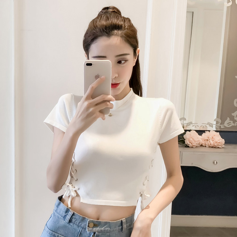 热销针织漏脐短上衣超短款