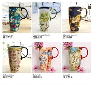 咖啡早餐杯Large cup ceramic coffee breakfast mug with cover