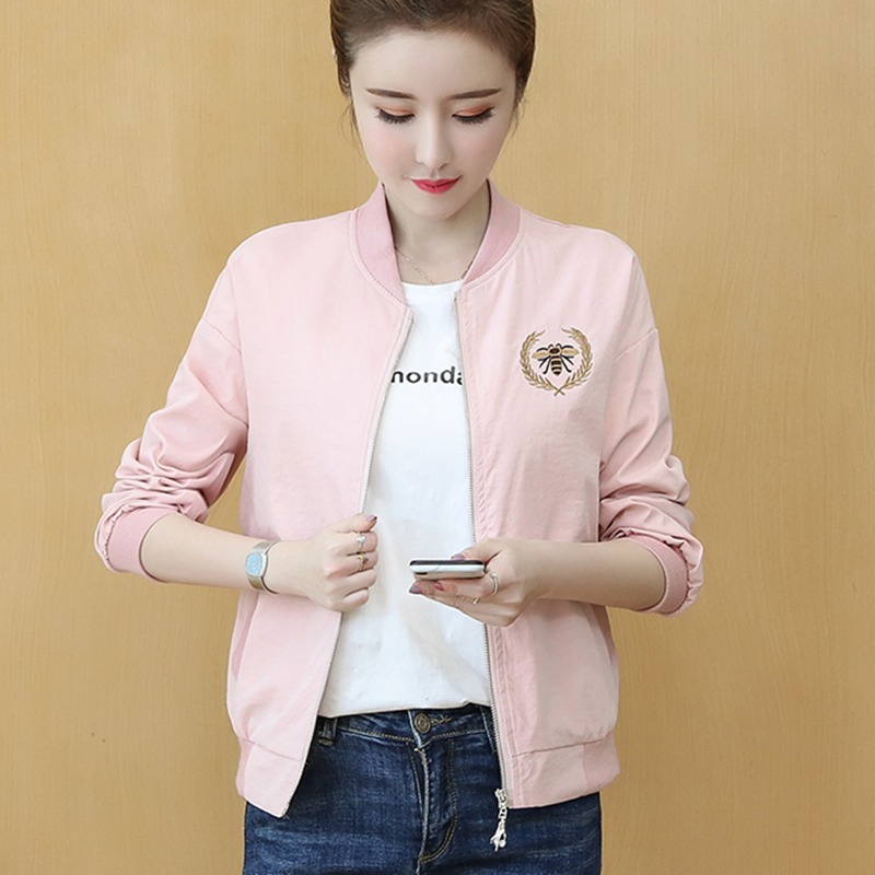春秋外套女运动夹克无领棒球服今年流行女装无帽小个子穿的上衣溥