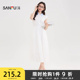 三福高智风连衣裙2025新款夏季宽肩撞色翻领收腰长裙子女装502143