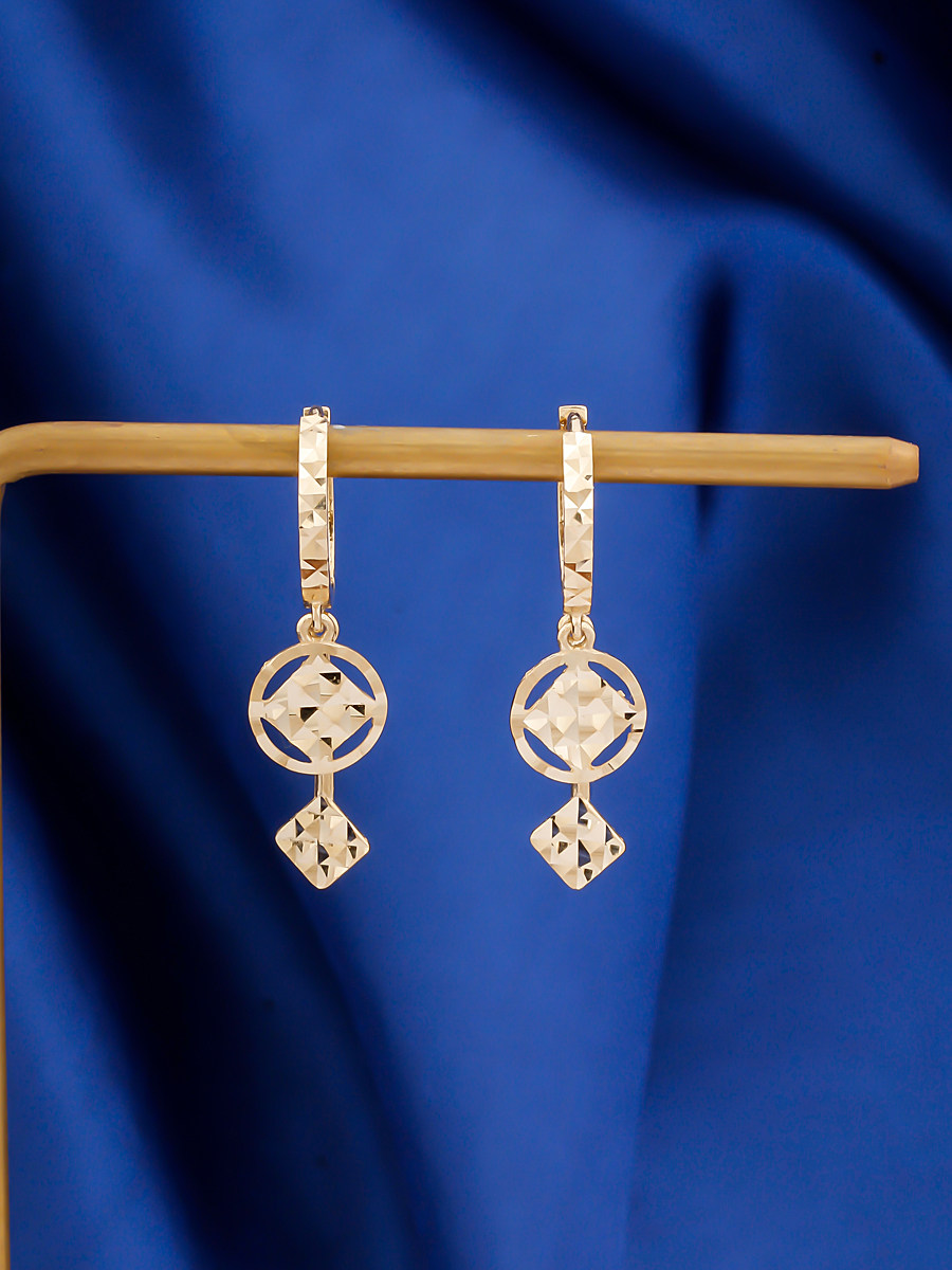 瑾妍纯14k黄金耳环女简约刻花双层花朵k金耳饰耳坠女友礼物女款