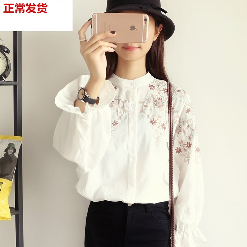 2020春刺绣花立领白衬衫女长袖版宽松棉麻衬衣民族风灯笼袖上衣|msdalam kategori Butik wanita / wanita, shirt - dari Buy2taobao.com untuk memberikan perkhidmatan ejen Taobao profesional membeli